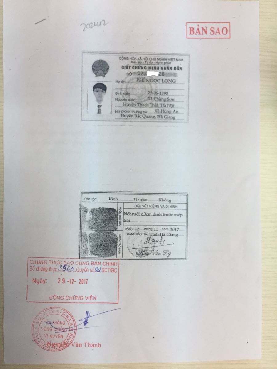 Sao y chứng minh thư